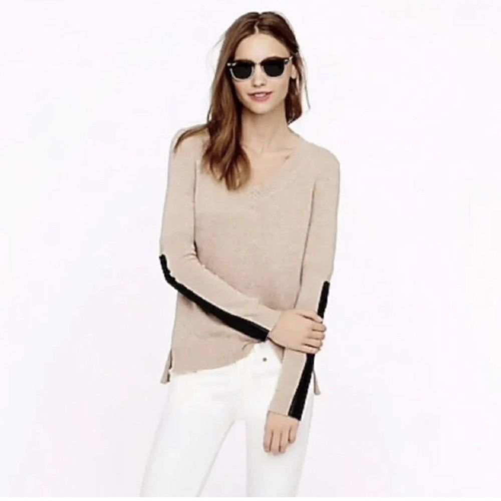J. Crew wool cashmere blend sweater XXS oversized leather panel